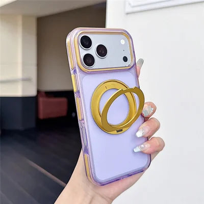 For iPhone 18 Pro Max / 17 Pro Max Case Magnetic Kickstand Contrast Color TPU + PC Frosted Back Phone Cover - Purple