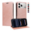  For iPhone 18 Pro Max / iPhone 17 Pro Max Wallet Case RFID Blocking Card Slots Stand Magnetic Closure Leather Phone Cover - Rose Gold