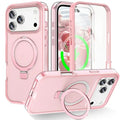 For iPhone 18 Pro Max  /  17 Pro Max Magnetic Case Kickstand Frosted TPU + PC Phone Cover with PET Screen Protector - Pink
