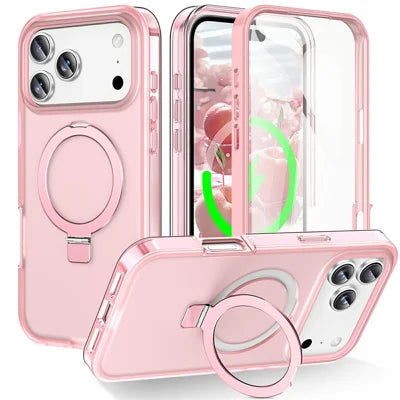 For iPhone 18 Pro Max  /  17 Pro Max Magnetic Case Kickstand Frosted TPU + PC Phone Cover with PET Screen Protector - Pink
