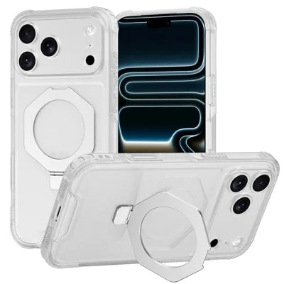 For iPhone 18 Pro Max / 17 Pro Max Case Hexagonal Kickstand Frosted PC + TPU Shockproof Phone Cover - Translucent