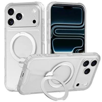 For iPhone 18 Pro Max / 17 Pro Max Case Magnetic Kickstand Frosted PC + TPU Shockproof Phone Cover - Translucent