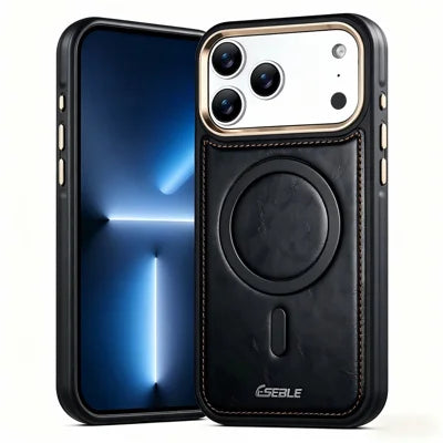 ESEBLE Y11 for iPhone 18 Pro Max / 17 Pro Max Magnetic Case Crazy Horse Texture Leather + TPU Airbag Shockproof Phone Cover - Black