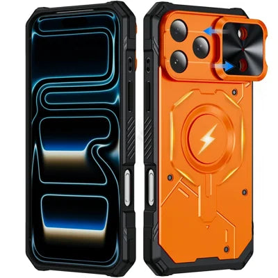 For iPhone 18 Pro Max Magnetic Case with Sliding Lens Cover TPU + PC Dual-Layer Shockproof Phone Shell - Orange