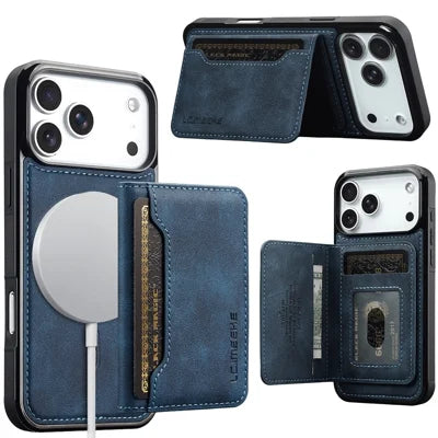 LC.IMEEKE L7 Series for iPhone 18 Pro Max / 17 Pro Max Magnetic Case Leather + TPU Phone Cover with Detachable Card Holder - Blue