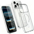 For iPhone 18 Pro Max / 17 Pro Max Magnetic Case TPU+PC Transparent Phone Cover with High Aluminium-silicon Glass Screen Protector - Transparent