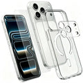 For iPhone 18 Pro Max Magnetic Case TPU + PC Clear Phone Cover with High Aluminium-silicon Glass Screen Protector + Tempered Glass Lens Protector - Transparent