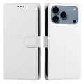 For iPhone 18 Pro Max / 17 Pro Max Case Silk Texture PU Leather Wallet Flip Stand Phone Cover with Wrist Strap - White