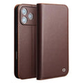 QIALINO for iPhone 18 Pro Max / 17 Pro Max Wallet Case Stand Genuine Cow Leather Flip Phone Cover - Brown