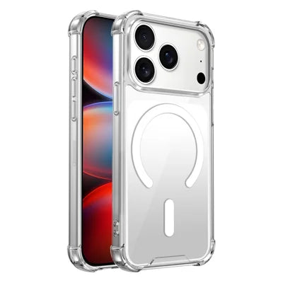 For iPhone 18 Pro Max / 17 Pro Max Magnetic Case Four-Corner Drop Protection TPU + PC Clear Phone Cover - Transparent