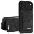 FORWENW F8 Series for iPhone 18 Pro Max / 17 Pro Max Case Card Slot Kickstand Leather Coated TPU Phone Cover - Black