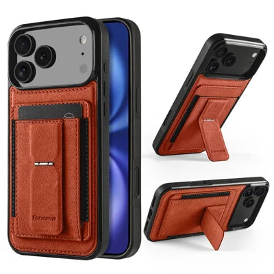FORWENW F9 Series for iPhone 18 Pro Max / 17 Pro Max Case PU Leather + TPU RFID Blocking Card Holder Kickstand Phone Cover - Orange