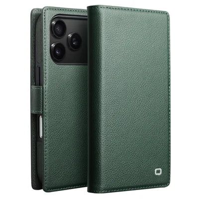 QIALINO for iPhone 18 Pro Max / 17 Pro Max Case Compatible with MagSafe Detachable Genuine Cow Leather Wallet Phone Cover - Green