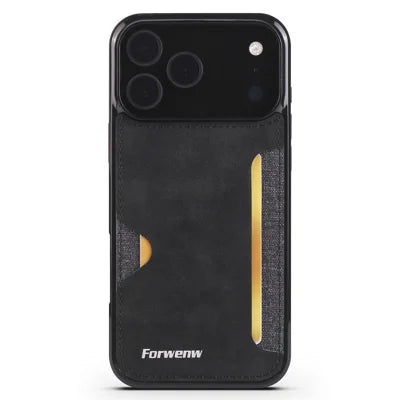 FORWENW F5 Series For iPhone 18 Pro Max  /  17 Pro Max Case Card Holder Leather+TPU Phone Case - Black