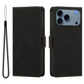 For iPhone 18 Pro Max / 17 Pro Max Case Skin-touch PU Leather Flip Wallet Phone Cover with Wrist Strap - Black