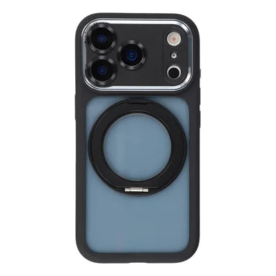 For iPhone 18 Pro Max / 17 Pro Max Case Magnetic Rotating Kickstand TPU + Acrylic Shockproof Phone Cover with AI Camera Button - Black
