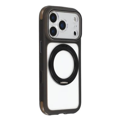 For iPhone 18 Pro Max / 17 Pro Max Case Magnetic Rotating Kickstand TPU + Acrylic Airbag Protection Phone Cover with AI Camera Button - Black
