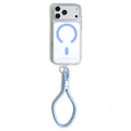 For iPhone 18 Pro Max / 17 Pro Max Magnetic Case Ultra Thin Clear PC Phone Back Cover with Wrist Strap - Sky Blue