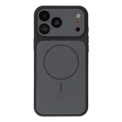 For iPhone 18 Pro Max / 17 Pro Max Magnetic Case Grid Texture TPU + PC Phone Cover with Integrated Tempered Glass Lens Protector - Black
