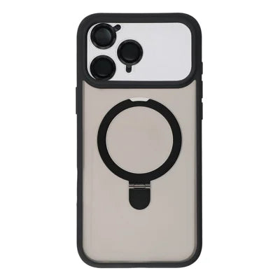 For iPhone 18 Pro Max / 17 Pro Max Case Foldable Kickstand TPU + PC Frosted Phone Cover with Camera Lens Protector - Black