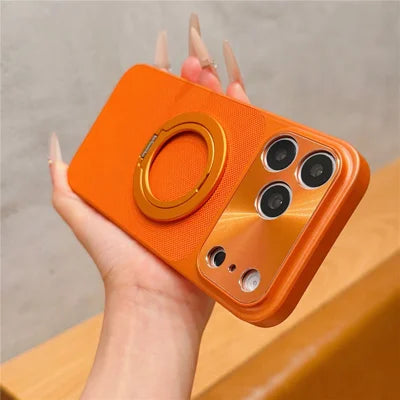 For iPhone 18 Pro Max Magnetic Case with Detachable Kickstand Grid Texture Tech Fabric Coated PC + TPU Phone Cover - Orange