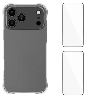  WANLONFENG for iPhone 18 Pro Max WL2 Series TPU Case 2.0mm Phone Cover with 2Pcs Tempered Glass Films - Transparent
