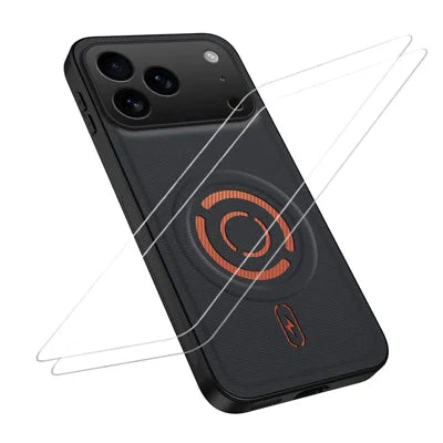  WANLONFENG for iPhone 18 Pro Max KJB1 Series Magnetic Case with 2Pcs Tempered Glass Screen Protector Tech Fabric Texture PC+TPU Phone Cover - Black