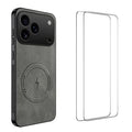  WANLONFENG for iPhone 18 Pro Max SD Series Magnetic Case Nappa Texture PC TPU Phone Cover with 2Pcs Screen Film - Grey