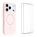  WANLONFENG for iPhone 18 Pro Max Case Compatible with MagSafe  XQ Series TPU Liquid Silicone Phone Cover with 2 Tempered Glass Films - Pink