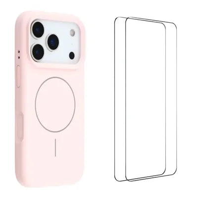  WANLONFENG for iPhone 18 Pro Max Case Compatible with MagSafe  XQ Series TPU Liquid Silicone Phone Cover with 2 Tempered Glass Films - Pink