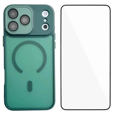  WANLONFENG for iPhone 18 Pro Max QB Series Magnetic Case PC TPU Phone Cover with Screen Film - Dark Green