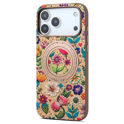 DENIOR A30 For iPhone 18 Pro Max / 17 Pro Max Magnetic Case Ring Kickstand Ethnic Flower Embroidery Leather TPU PC Phone Cover - Pink