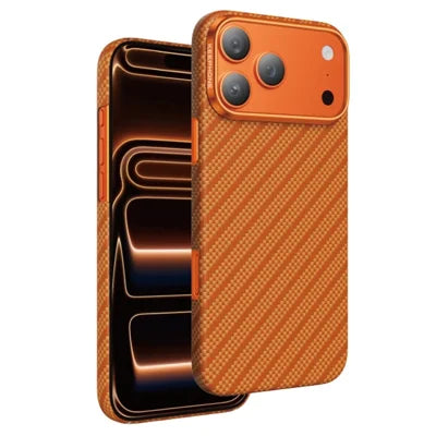 KEEPHONE ROBIN ARAMID Series for iPhone 18 Pro Max / 17 Pro Max Magnetic Case 1500D Weave Aramid Fiber Slim Protective Cover - Coral Orange