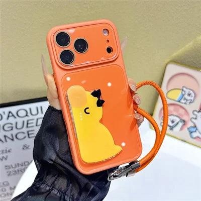 For iPhone 18 Pro Max / 17 Pro Max Case Cute 3D Animal Kickstand TPU + PC Phone Cover with Integrated Camera Lens Protector and Lanyard - Vibrant Orange