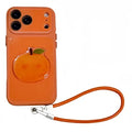 For iPhone 18 Pro Max / 17 Pro Max Case 3D Fruit Kickstand TPU + PC Phone Cover with Integrated Camera Lens Protector and Lanyard - Vibrant Orange