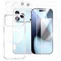 For iPhone 18 Pro Max Magnetic Case TPU + Acrylic Clear Phone Cover with 2Pcs Camera Lens Protector + 2Pcs Tempered Glass Screen Film - Transparent