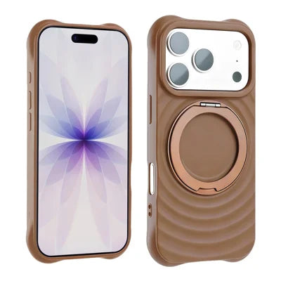 For iPhone 18 Pro Max / 17 Pro Max Case Rotating Magnetic Kickstand Wave Pattern Anti-Drop TPU Phone Cover - Brown