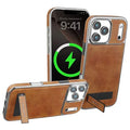 JINDUKA D22 For iPhone 18 Pro Max  /  17 Pro Max Case Foldable Kickstand Leather Coated PC TPU Phone Cover - Brown