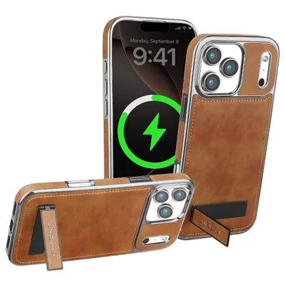 JINDUKA D22 For iPhone 18 Pro Max  /  17 Pro Max Case Foldable Kickstand Leather Coated PC TPU Phone Cover - Brown