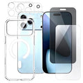 For iPhone 18 Pro Max Magnetic Case Clear Phone Cover with 2Pcs Camera Protectors + 1Pc Clear Screen Protector + 1Pc Anti-spy Screen Protector - Transparent