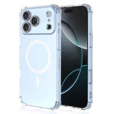 For iPhone 18 Pro Max  /  17 Pro Max Magnetic Case Shockproof Four Corners PC + TPU Phone Cover - Transparent