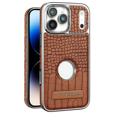 JINDUKA J1 for iPhone 18 Pro Max / 17 Pro Max Magnetic Case Kickstand Crocodile Texture Leather Phone Back Cover - Light Brown