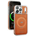 JINDUKA J9 For iPhone 18 Pro Max / 17 Pro Max Magnetic Case Rotating Kickstand Electroplated Leather Coated TPU + PC Cover - Light Brown