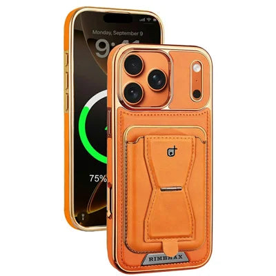 RIMBMAX P95 for iPhone 18 Pro Max / 17 Pro Max Magnetic Case Card Holder Kickstand Leather + PC + TPU Phone Cover - Orange