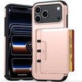 For iPhone 18 Pro Max  /  17 Pro Max Case Slide Card Holder Military Drop Protection PC + TPU Phone Cover - Rose Gold