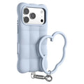 For iPhone 18 Pro Max / 17 Pro Max Case Quilted Grid Liquid Silicone + PC Shockproof Phone Cover with Wrist Strap - Blue