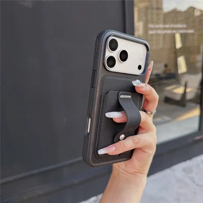 For iPhone 18 Pro Max / 17 Pro Max Case Card Slot Stretchable Kickstand Leather + TPU Phone Cover - Black