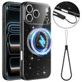 For iPhone 18 Pro Max  /  17 Pro Max Magnetic Case Glitter TPU Shockproof Phone Cover with Lanyard - Black