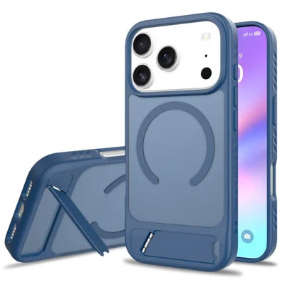 For iPhone 18 Pro Max / 17 Pro Max Magnetic Case Ring Kickstand PC + TPU Skin Touch Phone Cover - Sapphire