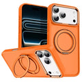 For iPhone 18 Pro Max / 17 Pro Max Magnetic Case 360° Rotatable Ring Kickstand Frosted PC + TPU Phone Cover - Orange
